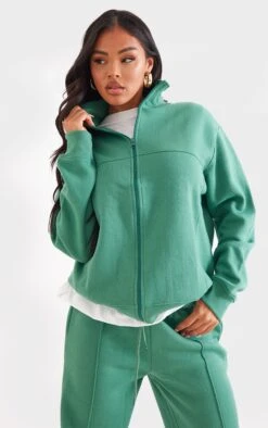 Prettylittlething Dark Teal Seam Detail Zip Track Top Dark Teal