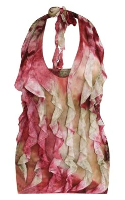 Prettylittlething Green Printed Textured Knit Ruffle Halterneck Bodycon Dress Green -Prettylittlething c7f3d26bf4395e1121e69175062b5e203151b71d cng2531 5