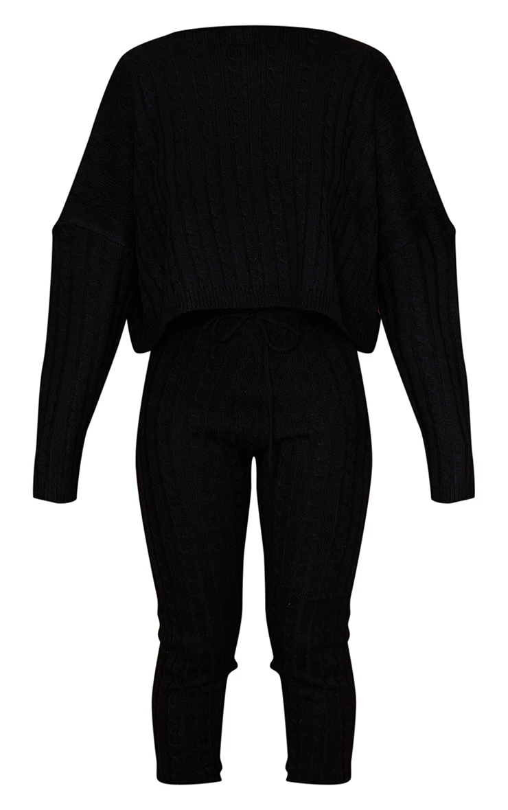 Prettylittlething Black Cable Knit Jumper & Legging Set Black 5 Prettylittlething Black Cable Knit Jumper & Legging Set Black - Image 5