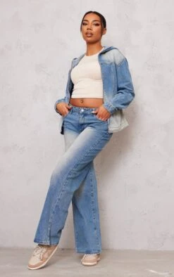 Prettylittlething Tall Vintage Mid Wash Oversized Zip Up Hooded Denim Jacket Vintage Mid Wash -Prettylittlething c9328e1b890c65b09efba40a105a36cff2ebd83d cng4941 3