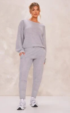 Prettylittlething Grey Waffle Knitted Lounge Set Grey