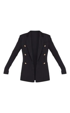 Prettylittlething Black Woven Double Breasted Military Style Blazer Black -Prettylittlething cb513272e21a31cd558fa55f1acef60f2324a376 clr4527 5