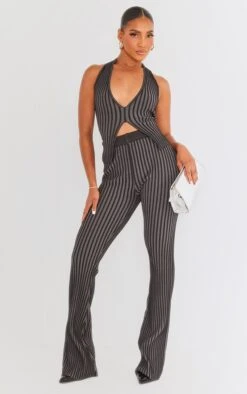 Prettylittlething Black Two Tone Knit Flared Pants Black