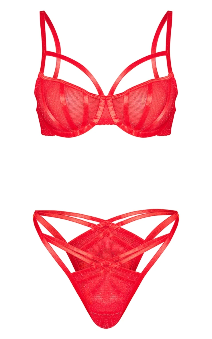 Prettylittlething Red Lurex Glitter Lingerie Set Red 5 Prettylittlething Red Lurex Glitter Lingerie Set Red - Image 5