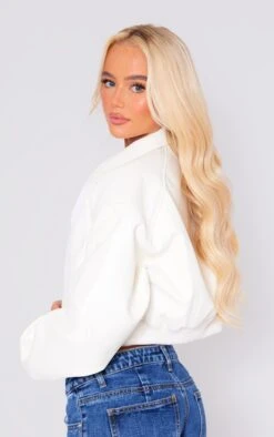 Prettylittlething Off White Shoulder Padded Cropped Bomber Jacket Off White -Prettylittlething cc574496535118757eba5c60e717e71fc3d259d7 cnf1349 2