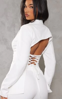 Prettylittlething White Fitted Lace Up Back Blazer White