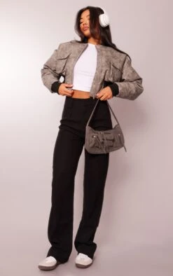 Prettylittlething Washed Grey Washed PU Cropped Utility Bomber Jacket Washed Grey -Prettylittlething ce5437557445c684b34d327f10f501fe73628309 cng2950 3