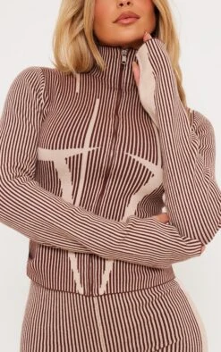 Prettylittlething Chocolate Two Tone High Neck Zip Up Knit Cardigan Chocolate -Prettylittlething cf57b500c6a0156cc9fecdda82c8645e1d360c63 cng7763 4