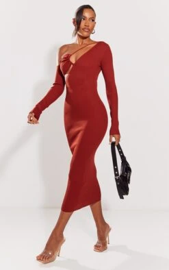 Prettylittlething Rust Ruched Front Long Sleeve Rib Knit Maxi Dress Rust -Prettylittlething cf5d986b7bded81832460662f2b591e89a076b23 cnf0341 3