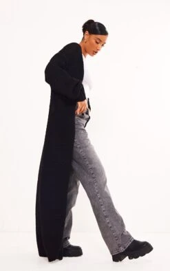 Prettylittlething Black Extreme Chunky Knitted Slouchy Maxi Cardigan Black