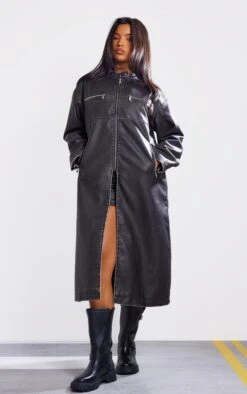 Prettylittlething Black Distresses Pu Biker Trench Coat Black -Prettylittlething d0266b75a6a0fc6a4222abedd736d7df06d21985 cng3036 3