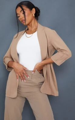 Prettylittlething Camel Basic Turn Up Sleeve Blazer Camel