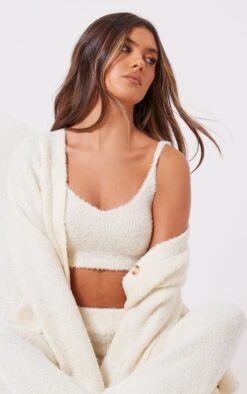 Prettylittlething Vanilla Fluffy Knit Bralet Vanilla