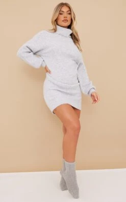 Prettylittlething Grey Luxe Knit Roll Neck Sweater Dress Grey -Prettylittlething d217eacac335ef72db5c5994b752ec757ed01d2d cmz1700 3