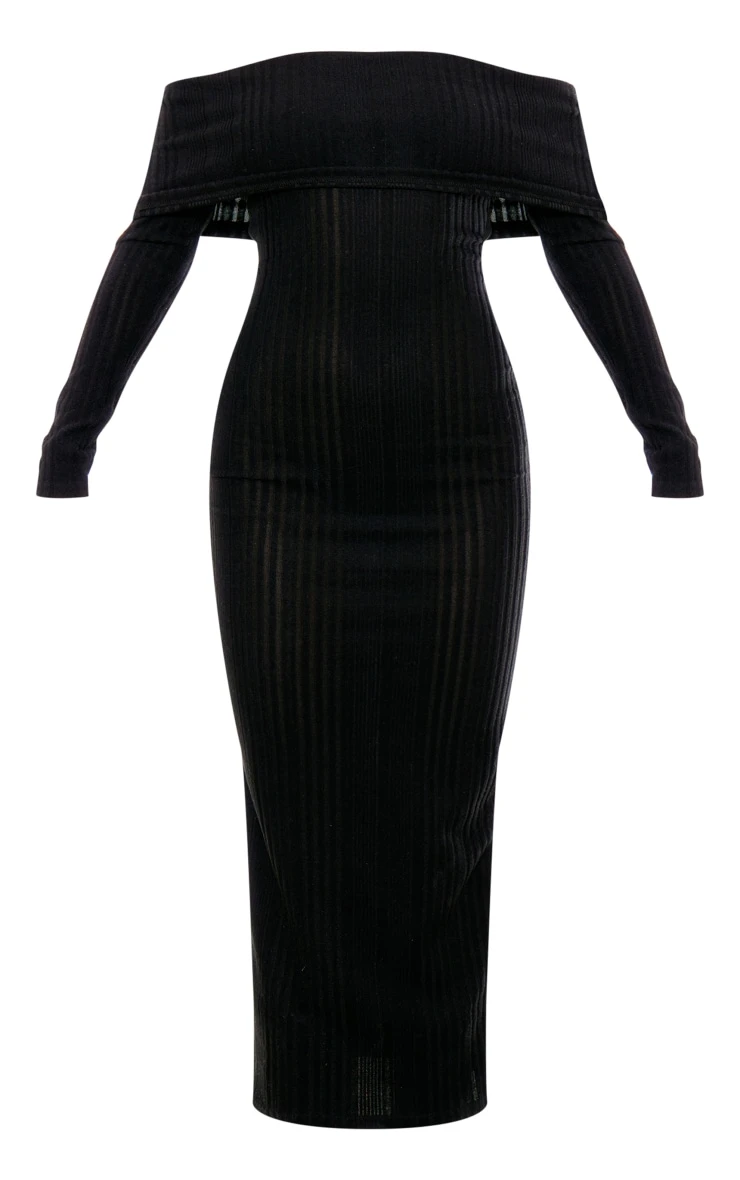 Prettylittlething Black Brushed Rib Oversized Bardot Maxi Dress Black 5 Prettylittlething Black Brushed Rib Oversized Bardot Maxi Dress Black - Image 5