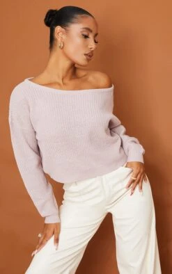 Prettylittlething Blush Off The Shoulder Knitted Jumper Blush