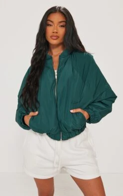 Prettylittlething Forest Green Zip Up Puffer Bomber Jacket Forest Green