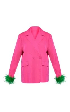 Prettylittlething Bright Pink Contrast Feather Cuff Detail Oversized Blazer Bright Pink -Prettylittlething d4d0c10d8338619d1cfa8016c594917c0e1a20fb cmz4285 5