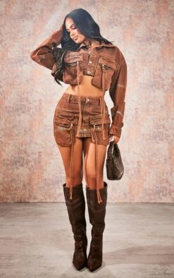 Prettylittlething Washed Orange Cropped Cargo Denim Jacket Orange -Prettylittlething d6aa5cf26831192b046738a99e72cf11622543e6 cng5004 3