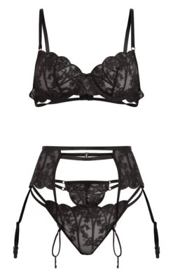 Prettylittlething Black Embroidered Underwired Mesh 3 Piece Lingerie Set Black -Prettylittlething d74c22a1f8472a9c4683ece879129ff8ca83b1a6 cmo5366 6