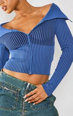 Prettylittlething Navy Two Tone Rib Foldover Zip Jacket Navy -Prettylittlething d79ac8f8f3ecb15830d5221852891cd82efea54e cne7561 4
