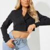 Prettylittlething Black Cropped Double Button Blazer Black