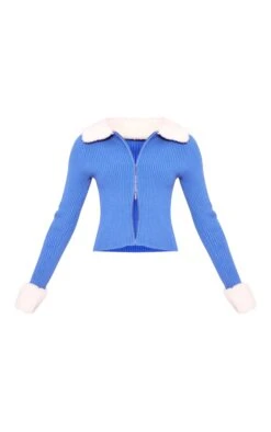 Prettylittlething Baby Blue Double Zip Fur Knit Cardigan Baby Blue -Prettylittlething d85ee844a5cca3f2aa0f18774cd16b52ef59b24e cnf4818 5