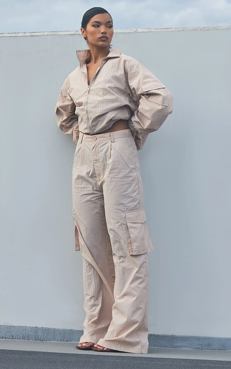 Prettylittlething Stone Textured Pocket Detail Straight Leg Pants Stone 1 Prettylittlething Stone Textured Pocket Detail Straight Leg Pants Stone