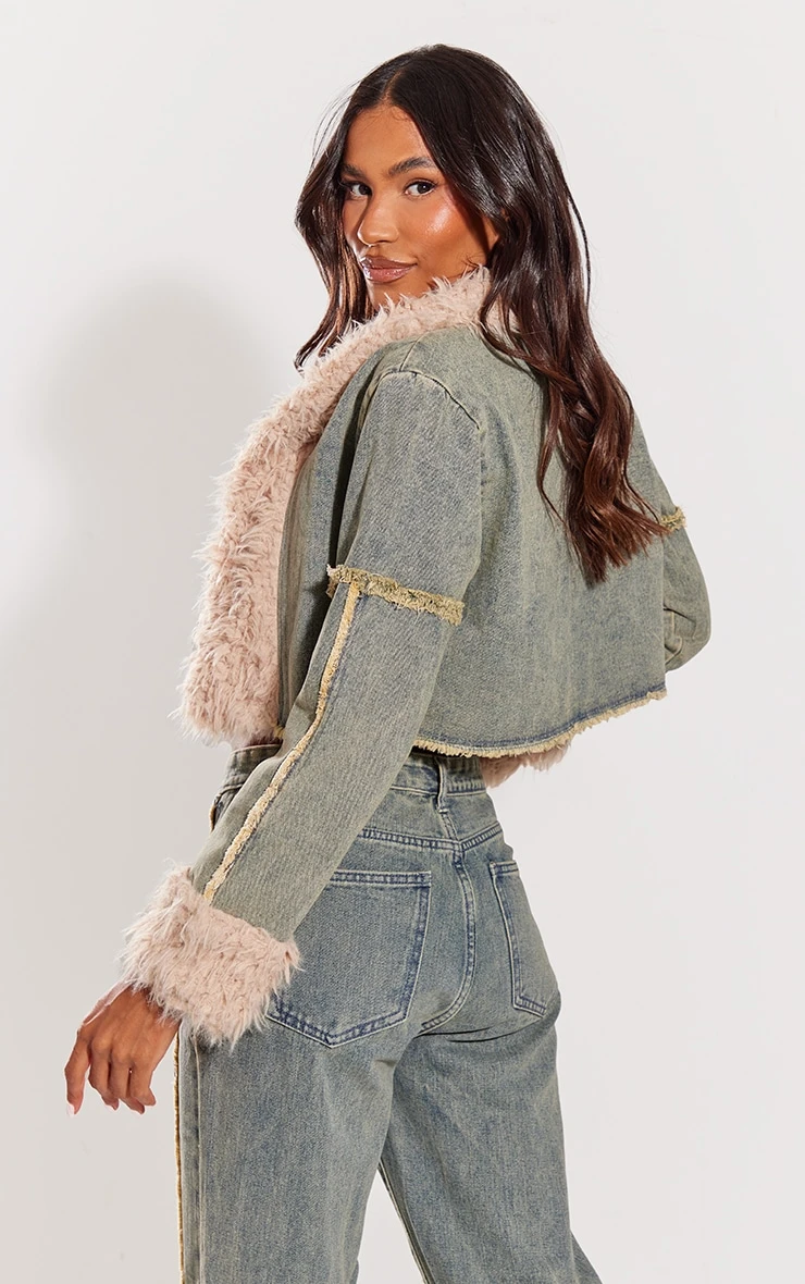Prettylittlething Indigo Vintage Wash Fur Collar Denim Jacket Indigo Vintage Wash 2 Prettylittlething Indigo Vintage Wash Fur Collar Denim Jacket Indigo Vintage Wash - Image 2