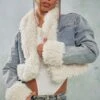Prettylittlething Vintage Wash Faux Fur Trim Cropped Denim Jacket Vintage Wash