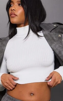 Prettylittlething Cream Ribbed Knitted Roll Neck Cropped Sweater Cream -Prettylittlething defee02f69475cf540bd8d647d9494c26be1f04e cnf2252 4