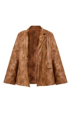 Prettylittlething Brown Distressed PU Oversized Shoulder Pad Blazer Brown -Prettylittlething df394c3eaa6e20ff08fe8135c930b3b074f195f3 cnh0233 5