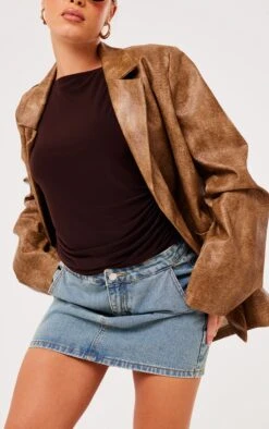 Prettylittlething Brown Distressed PU Oversized Shoulder Pad Blazer Brown -Prettylittlething e01b2d440df1a8e3c4a3b50535028b01700cec85 cnh0233 4