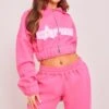 Prettylittlething Pink Hottie Applique Zip Through Cropped Hoodie Pink