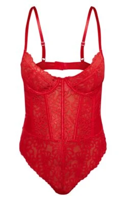 Prettylittlething Red Floral Scalloped Edge Lace Cut Out Bodysuit Red -Prettylittlething e0465f0adc74f7baf61eec918aa9ed7272b3ab44 cng2028 5
