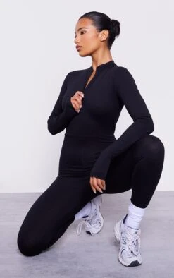 Prettylittlething Black Cotton Zip Front Catsuit Black