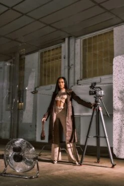 Prettylittlething Brown Distressed Faux Leather Double Breasted Belted Trench Coat Brown