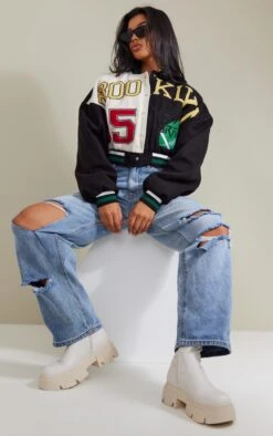 Prettylittlething Black Wool Look Graphic Front Cropped Bomber Jacket Black -Prettylittlething e2967f658d40b7acc4f557e2a3c6080f8e5c1d06 cmz8314 3