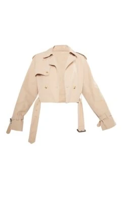 Prettylittlething Beige Cropped Belted Hem Trench Coat Beige -Prettylittlething e2f881faea605894d0063b98591a7cf2636b53c3 cne6214 5