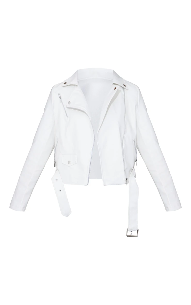 Prettylittlething White Faux Leather Regular Fit Belted Biker Jacket White 5 Prettylittlething White Faux Leather Regular Fit Belted Biker Jacket White - Image 5