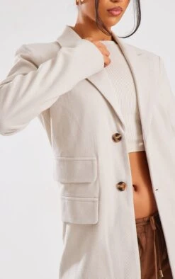 Prettylittlething Vanilla Herringbone Detail Tailored Blazer Vanilla -Prettylittlething e42c90b1073ee2c2199274ecedba129166416673 cng6097 4