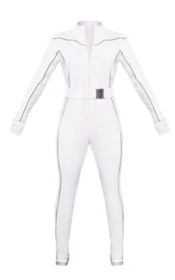 PRETTYLITTLETHING SKI White Piping Detail Belted Fitted Scuba Suit White -Prettylittlething e437d70a041367a8241a84669baf9ade327e6597 cnf1547 5