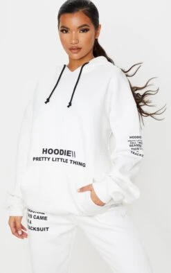 PRETTYLITTLETHING Cream Oversized Graphic Printed Pocket Front Hoodie Cream