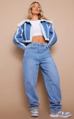 Prettylittlething Mid Blue Wash Borg Detail Crop Denim Jacket Mid Blue Wash -Prettylittlething e628f2a0fe16d693a39078a99f3bcd2061fa0e8c cnf7862 3