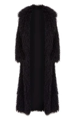Prettylittlething Black Faux Fur Oversized Maxi Coat Black -Prettylittlething e665baffe6a318577aed8667cc30e92b322db706 CNF2162 6