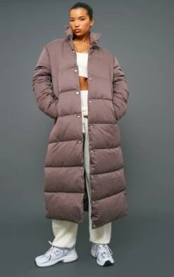 Prettylittlething Ash Peached Oversized Belted Maxi Puffer Coat Ash