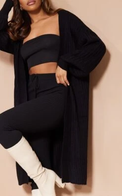 Prettylittlething Black Ribbed Knitted Midi Cardigan Black -Prettylittlething e929c2dcf48907446923a090290d608aecb8947c cma0835 4
