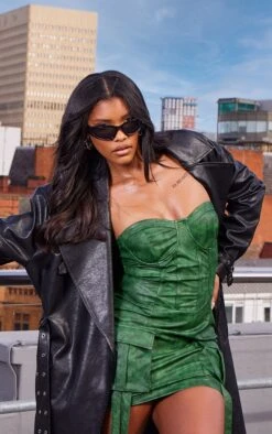 Prettylittlething Black Distressed Faux Leather Eyelet Belted Trench Coat Black -Prettylittlething e96580aaaabbef90224da70b6f7976b679c8fdec cnf7610 4