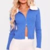 Prettylittlething Baby Blue Double Zip Fur Knit Cardigan Baby Blue