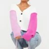 Prettylittlething Pink Color Block Button Up Cropped Cardigan Pink